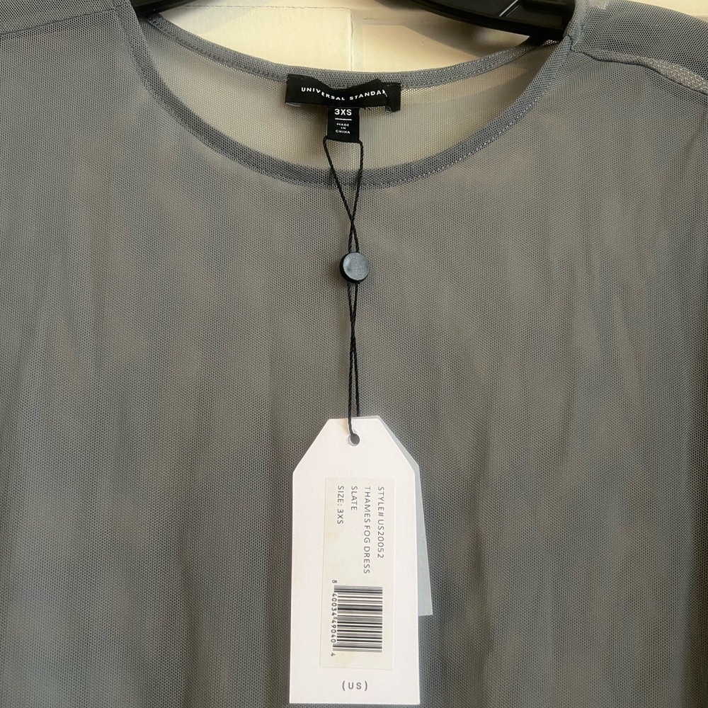 Universal Standard Gray Fog Sheer Long Sleeve Layering Midi Thames Dress NWT